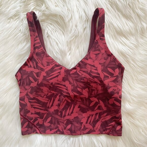 Lululemon Spray Leaf Fireside Red Pink Align Crop Built-in Bra Tank Top - Picture 2 of 4